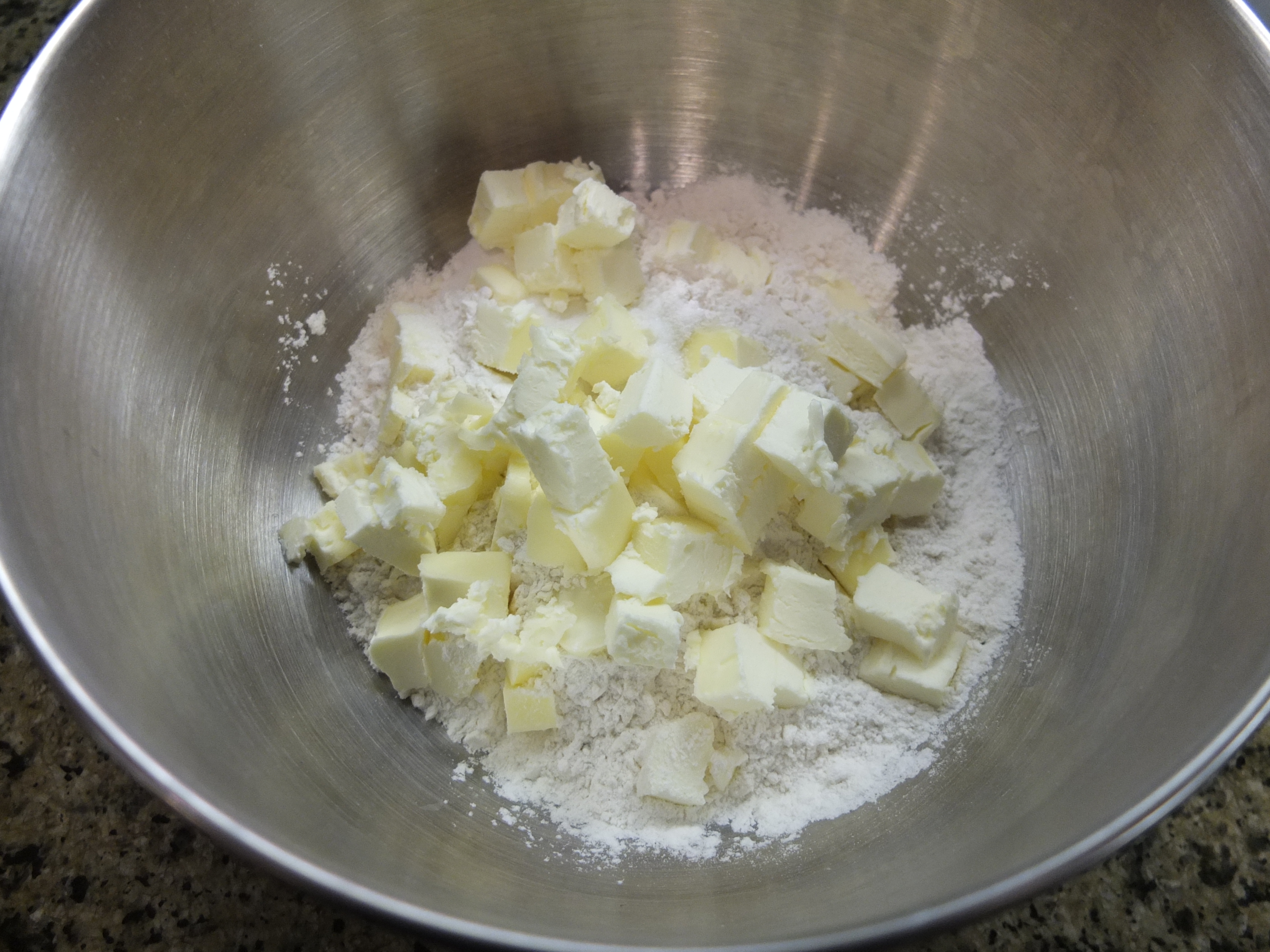 Flour, salt, sugar, and butter for Apple Pie