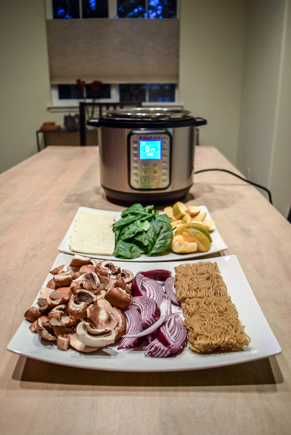 Instant Pot Hot Pot with Vegetables, Tofu, and Ramen Noodles from angle