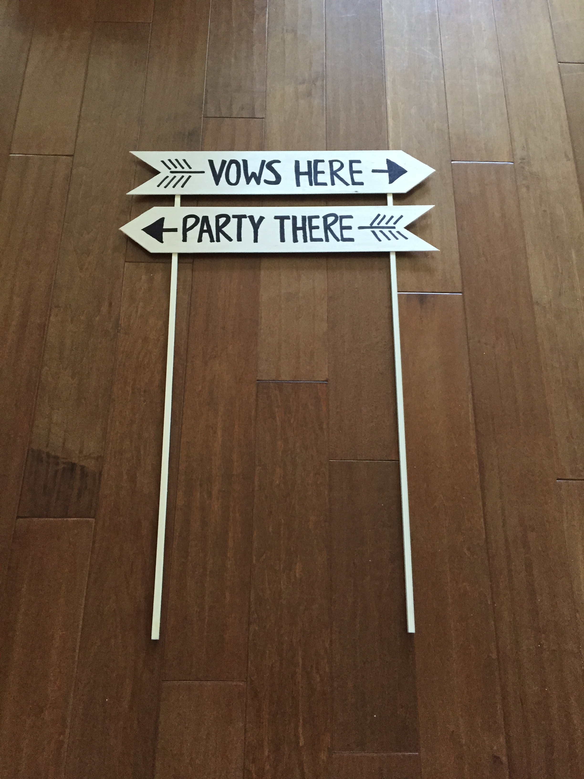 Finished DIY Wedding Sign on Posts from above