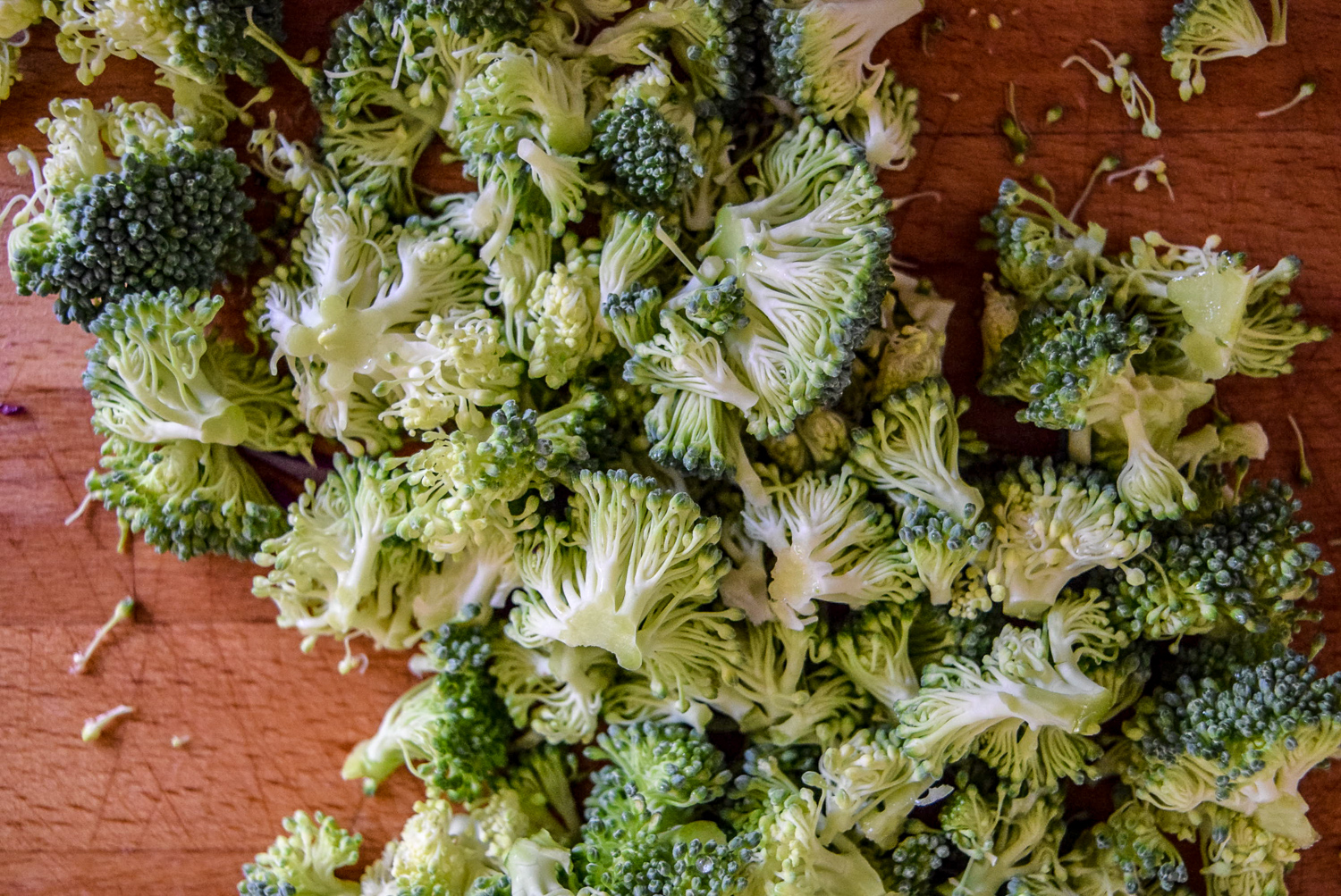 Chopped broccoli for Sunshine Spicy Mustard Tahini Cruciferous Slaw