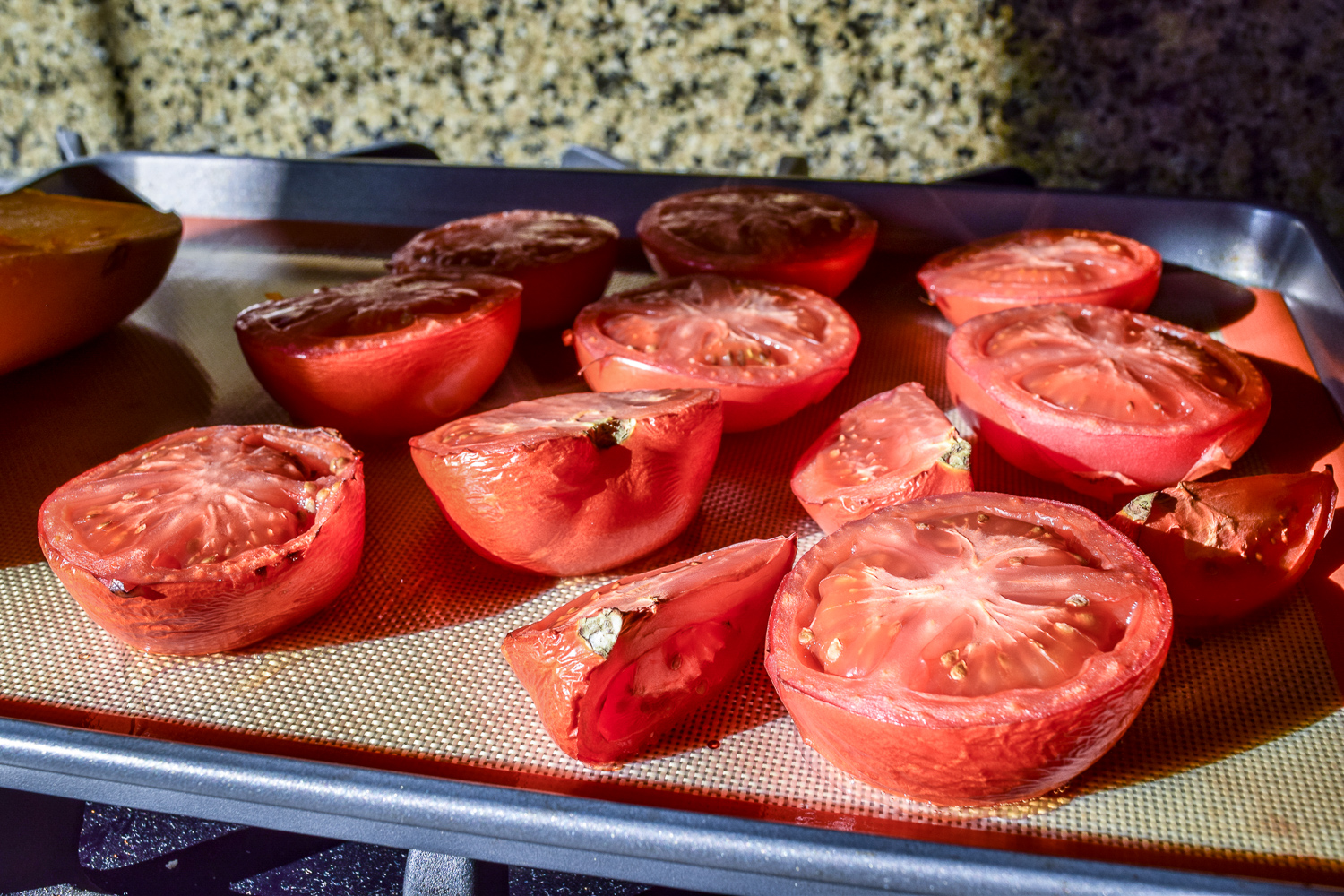 Oven roasted tomatoes for Egg-White Chili Shakshuka