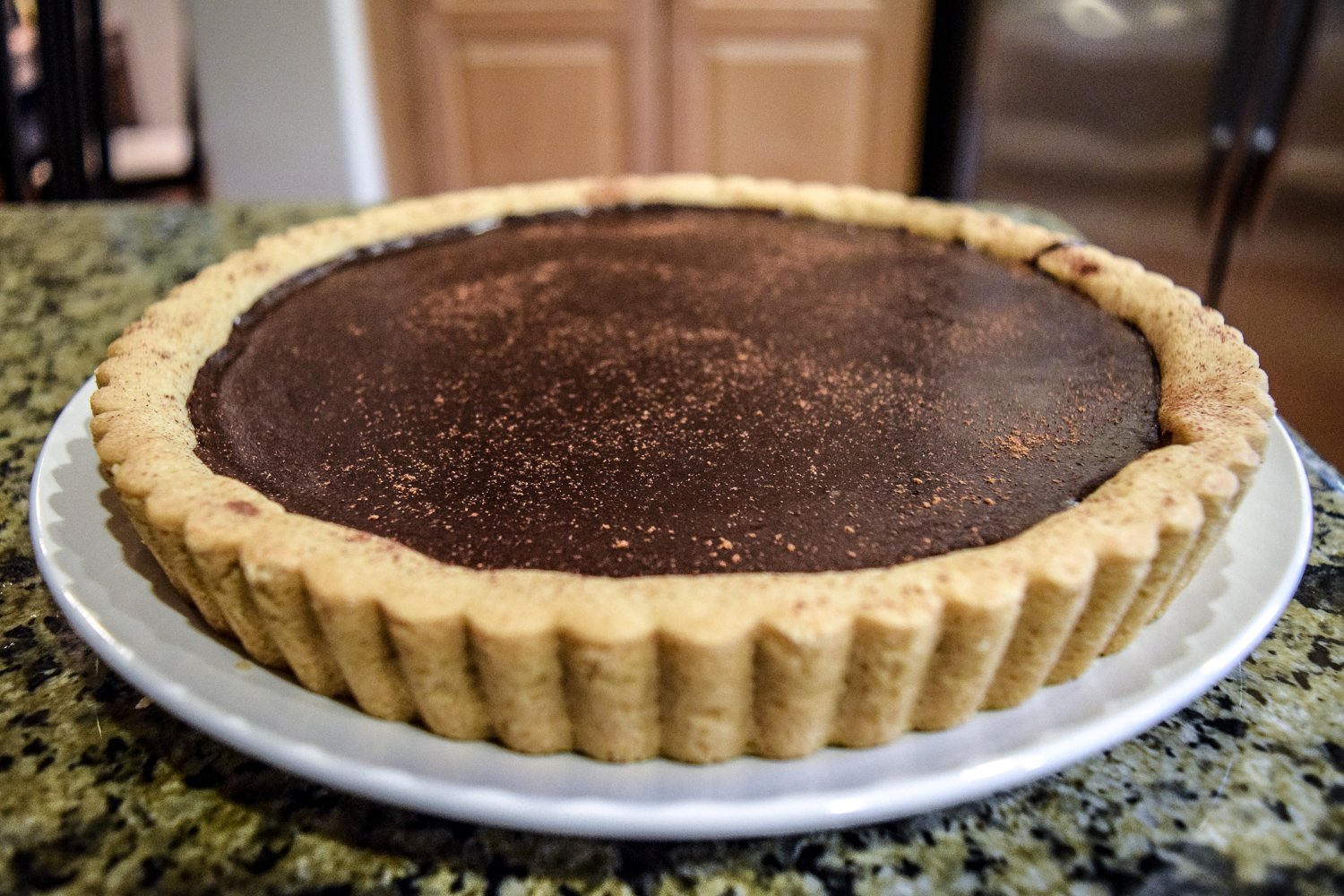 Finished Mexican Chocolate Tart from front angle