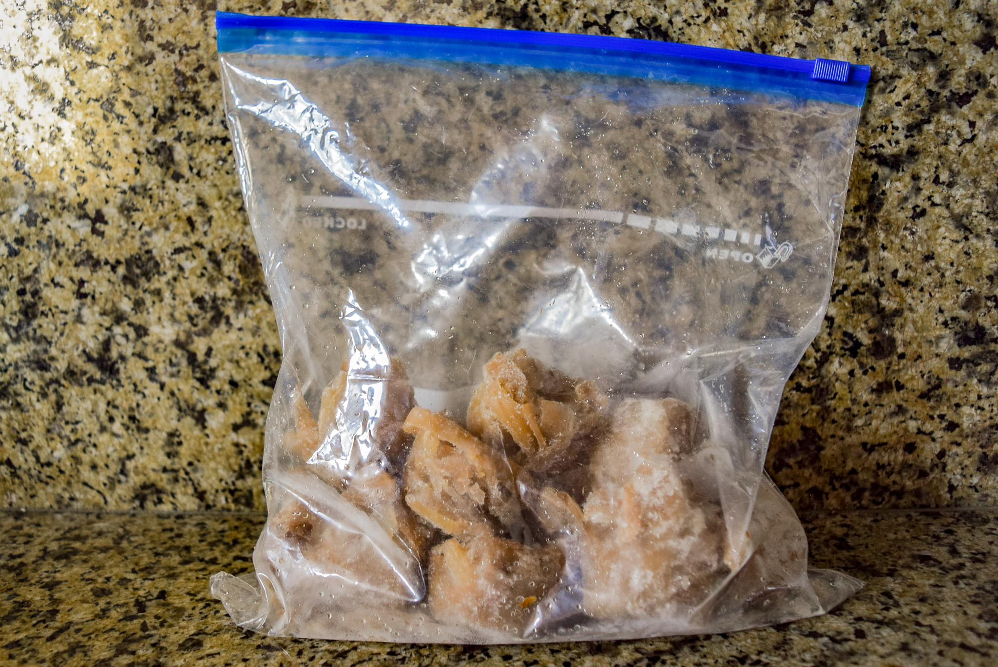 Bag of frozen pre-made blocks of caramelized onions