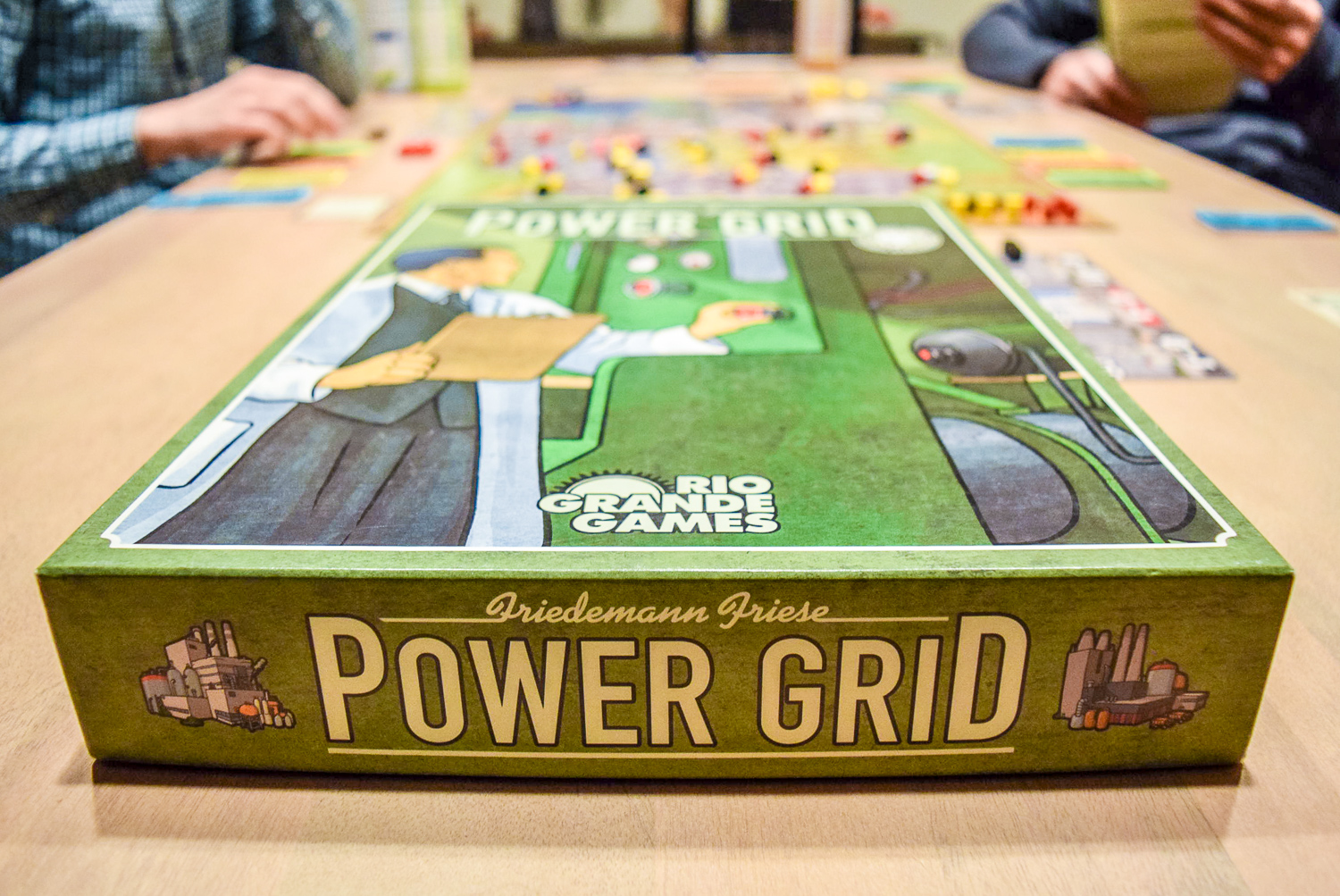 Power Grid Board Game during game with game box
